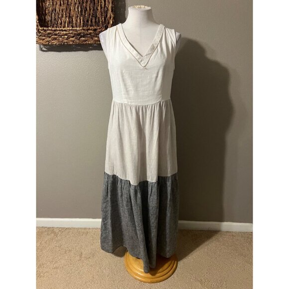 JOIE Maxi Dress XS Extra Small Linen Gray White Pockets Beads Washable Flowy - Picture 7 of 11